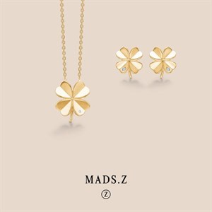 2 Mads Z - Kleeblatt-Halskette mit Zirkon in 8kt. Gold